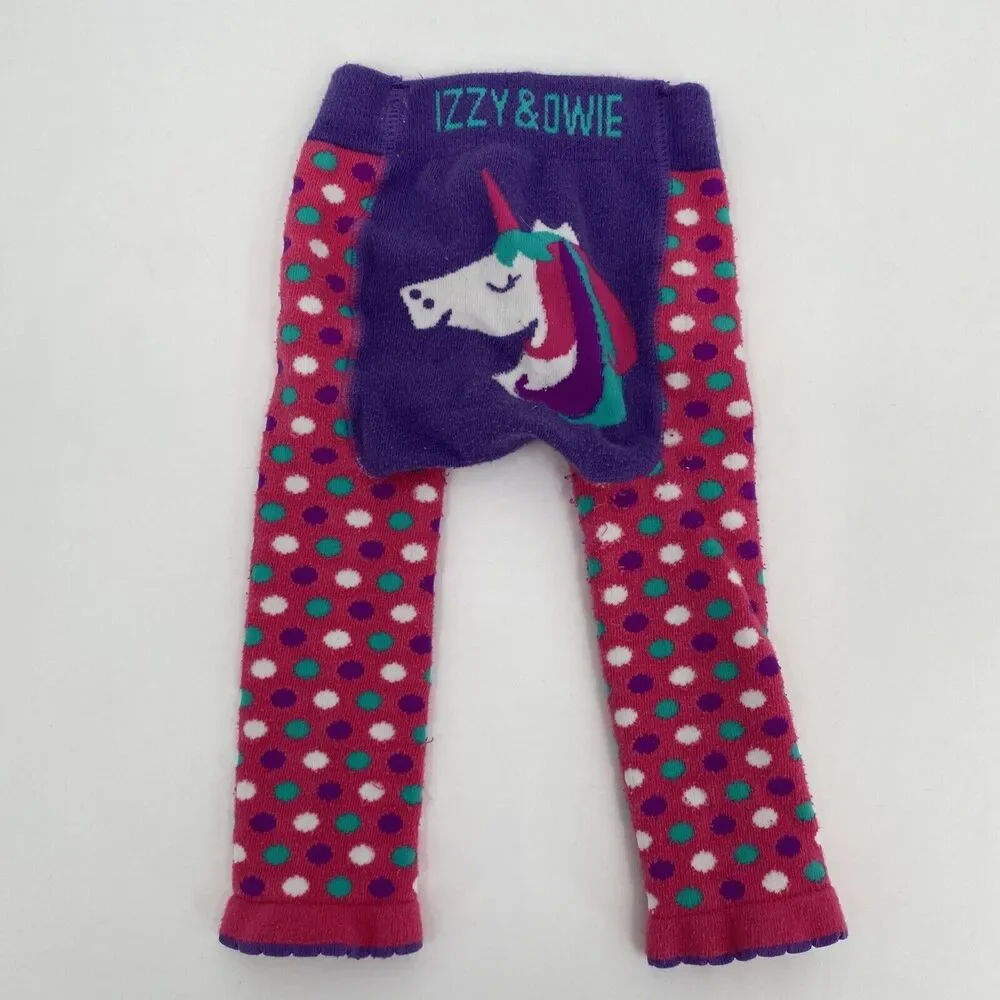 Izzy & Owie By Pavilion Stretch Polka Dot Unicorn Tight Leggings Pink 12-24M